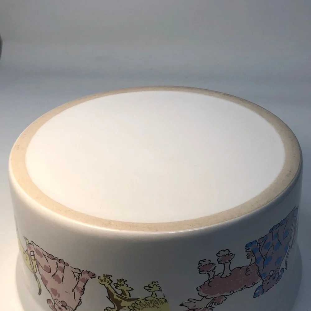 White Ceramic large Dog Bowl with Colorful Dog Design beautiful colors